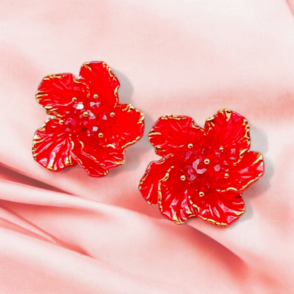 Orange Flower Tops | Elegant Floral Stud Earrings