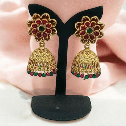 Ruby-Gold Jhumkas ? Regal Elegance with Vibrant Charm