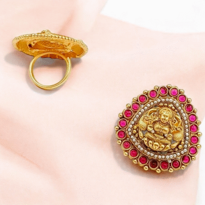Ruby-Gold Adjustable Ring ? Elegant & Royal Statement