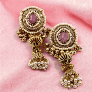 Peach Silver Look Alike Earrings | Elegant Oxidised Finish