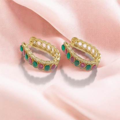 Multi Colour AD Hoop Earrings | Designer Party & Festive Jewellery