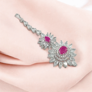 Pink AD Maang Tikka | Elegant Bridal & Festive Jewellery