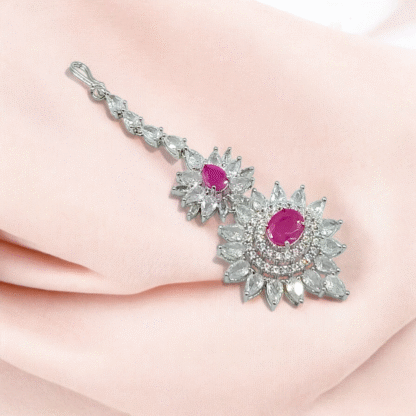 Pink AD Maang Tikka | Elegant Bridal & Festive Jewellery