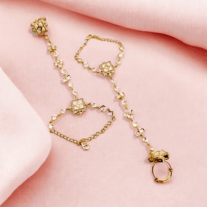 Peach Kundan Hathfool | Elegant Bridal Hand Ornament