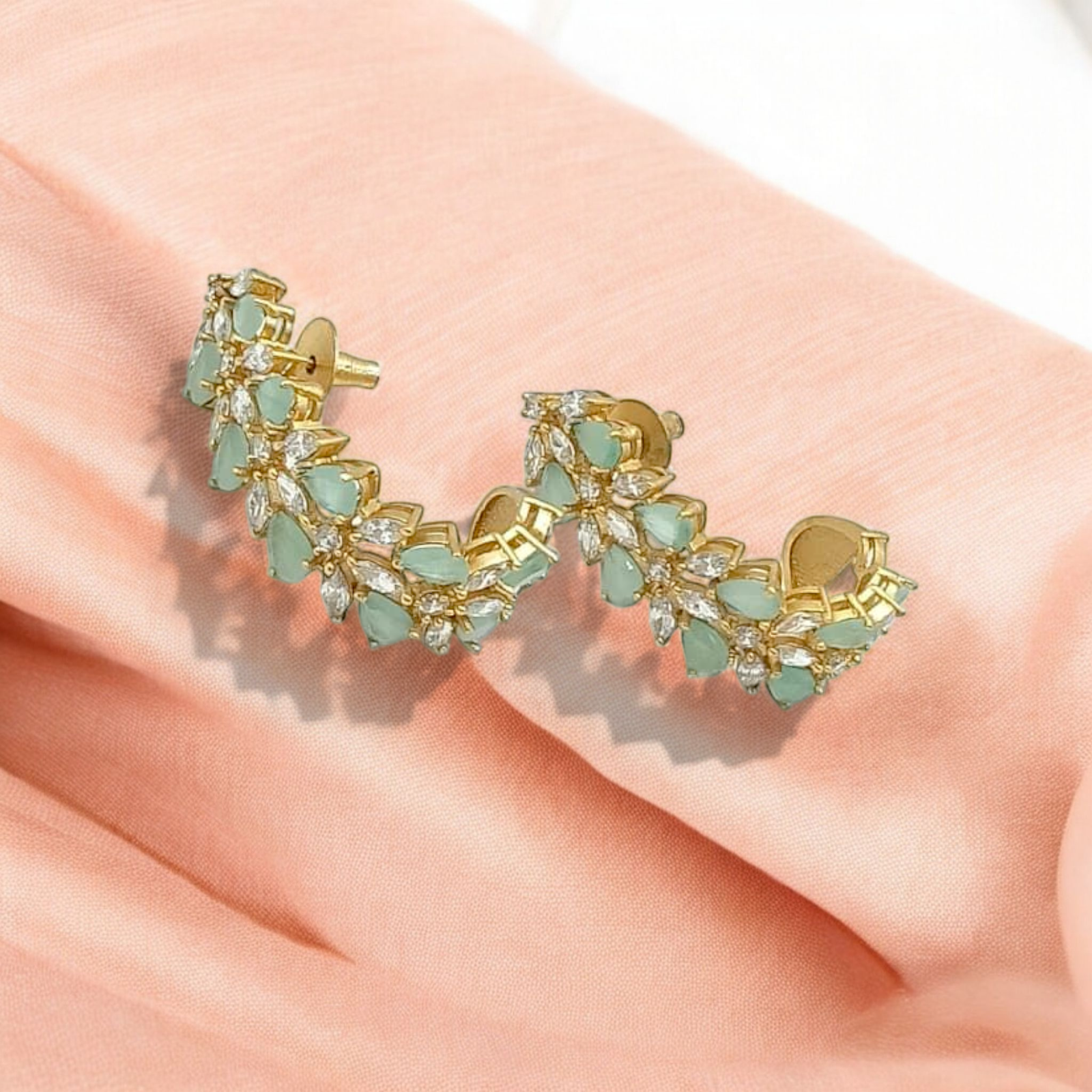 Mint Green Colour AD Earrings | Elegant Designer Jewellery
