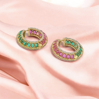 Multi Colour AD Hoop Earrings | Designer Party & Festive Jewellery