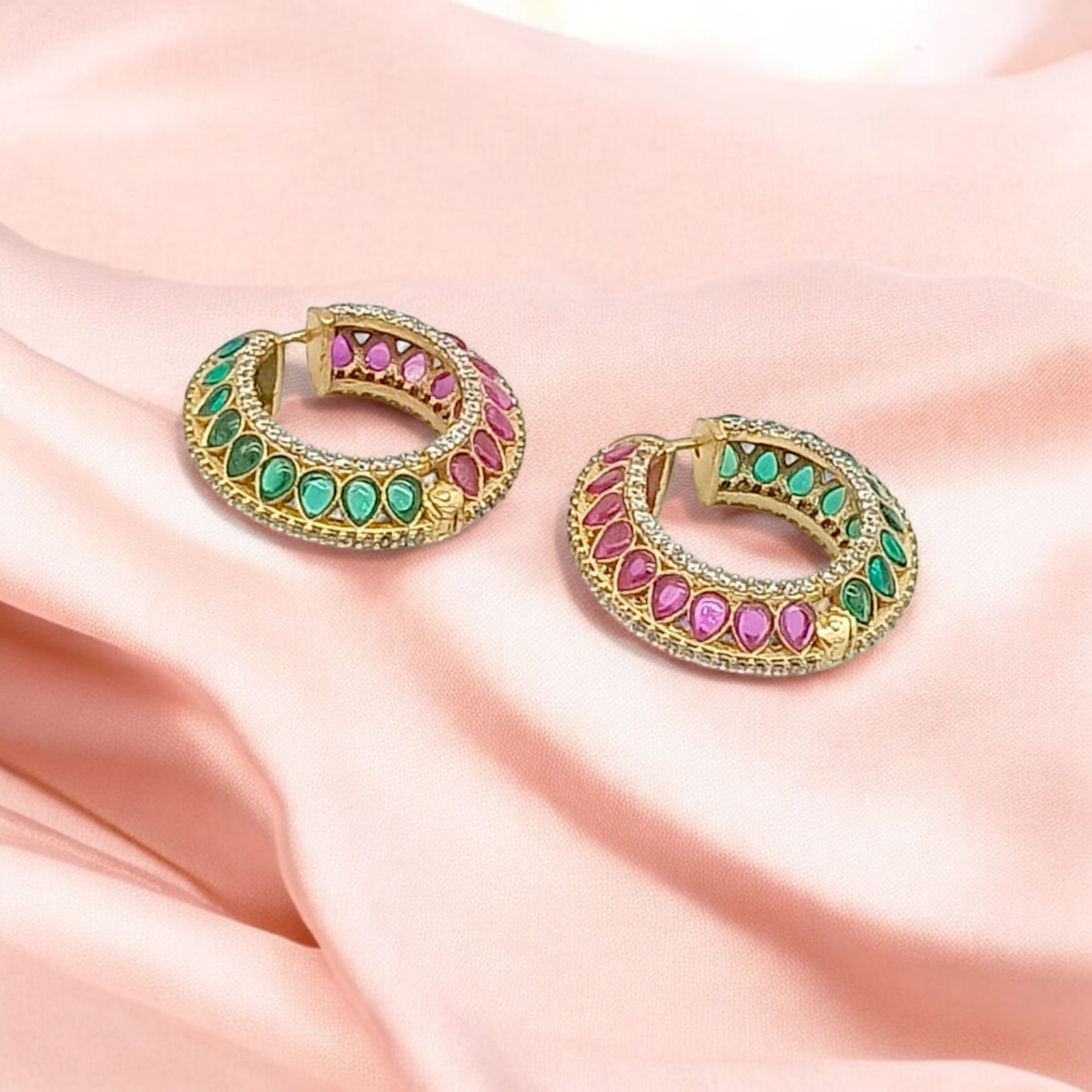 Multi Colour AD Hoop Earrings | Designer Party & Festive Jewellery