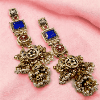 Blue Silver Look Alike Earrings | Oxidized Statement Style