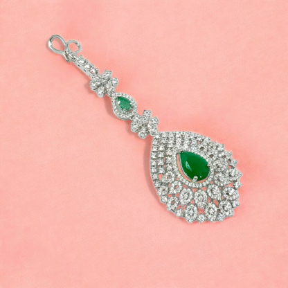 Green AD Maang Tikka | Elegant Bridal & Festive Jewellery