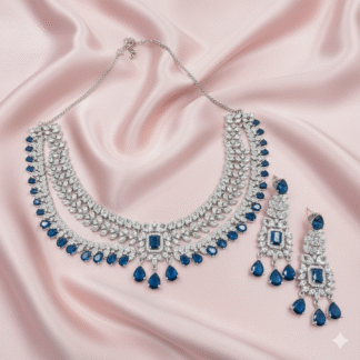 Royal Blue AD Diamond Necklace Set