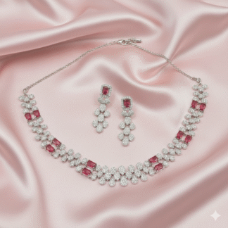 Ruby Red & Silver AD Necklace Set