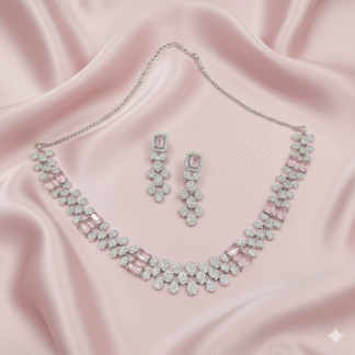 Blush Pink & Silver AD Necklace Set