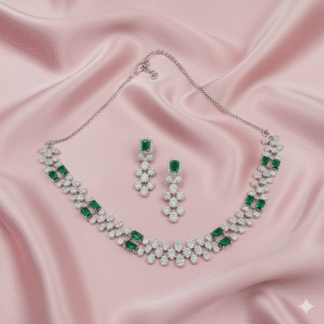 Emerald Green & Silver AD Necklace Set