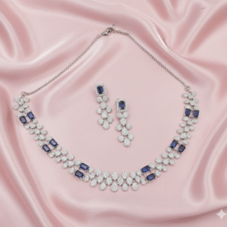 Navy Blue & Silver AD Necklace Set