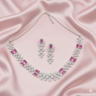 Hot Pink & Silver AD Necklace Set