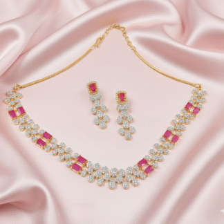 Rose Pink AD Necklace Set