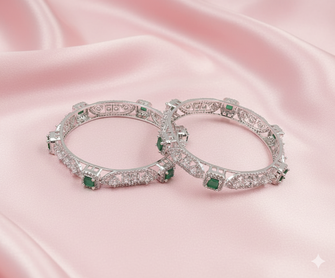 Silver Emerald Royal AD Bangles