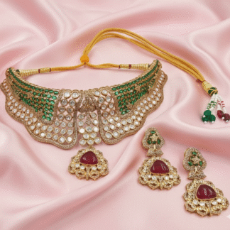 Emerald Green & Ruby Red Moissanite Choker Set