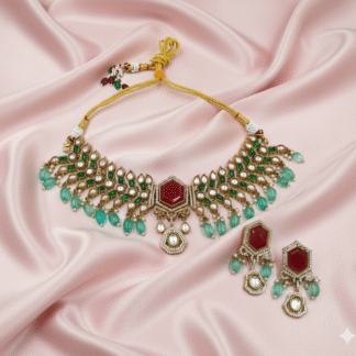 Ruby Red Moissanite Choker Set with Emerald Green Drops