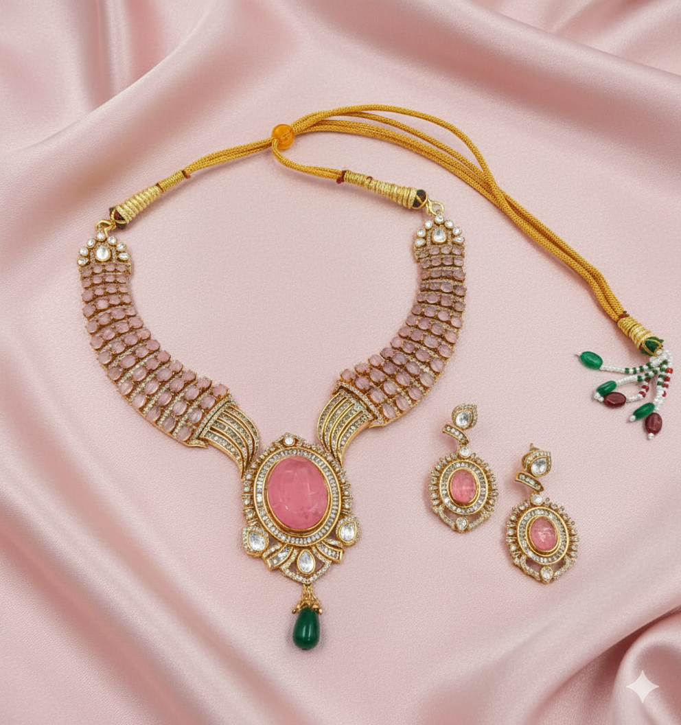 Blush Pink Moissanite Hasli Necklace Set