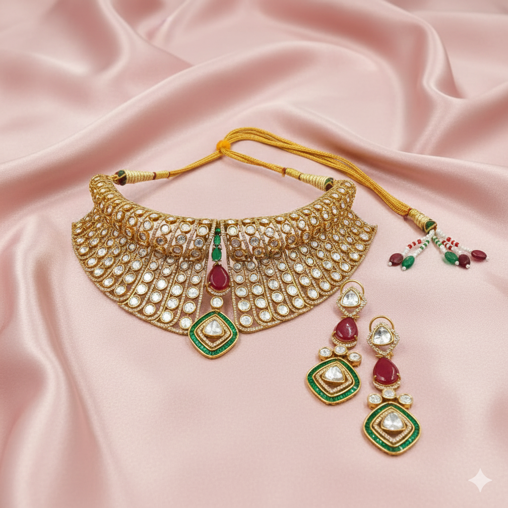 Royal Ruby Red Moissanite Hasli Choker Set