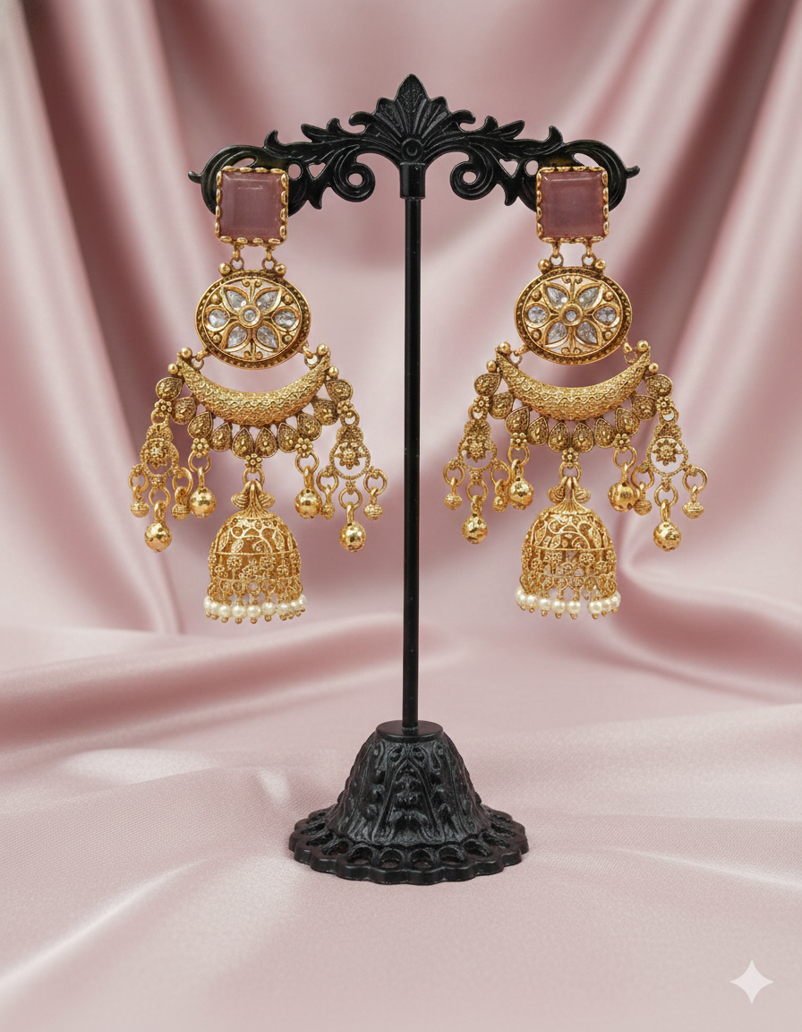 Rani Pink Heritage Jhumki Earrings
