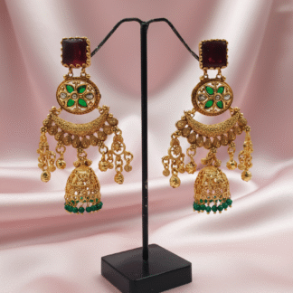 Maroon & Emerald Heritage Jhumki Earrings