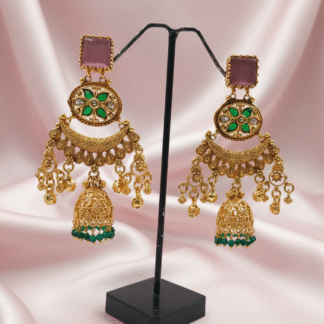 Mauve & Emerald Heritage Jhumki Earrings