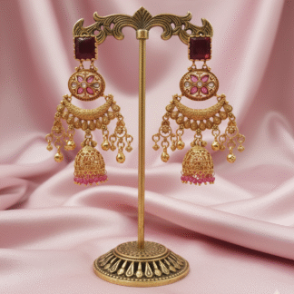 Maroon & Blush Heritage Jhumki Earrings