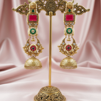 Royal Pink & Green Silver Look-Alike Jhumki