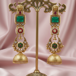 Emerald Green & Ruby Red Silver Look-Alike Jhumki