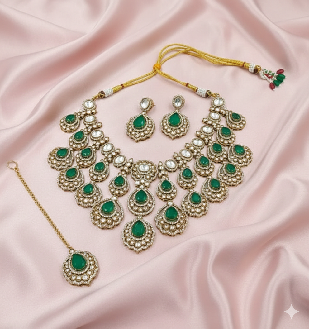 Aqua Moissanite Heavy Necklace Set