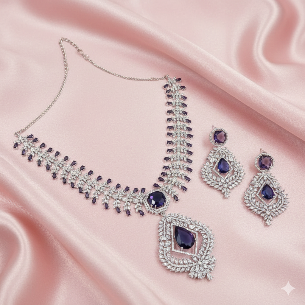 Navy Blue AD Necklace Set