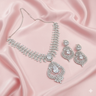 Royal Sparkle Silver AD Necklace Set