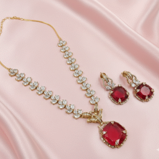 AD Mehndi Polish Ruby Red Pendant Set