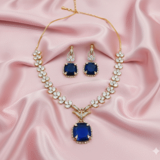 AD Mehndi Polish Royal Blue Pendant Set