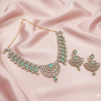 Mint Green AD Mehandi Polish Necklace Set