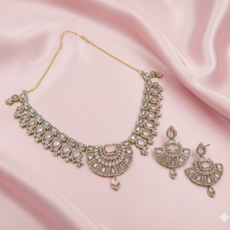 Blush Pink AD Mehandi Polish Necklace Set