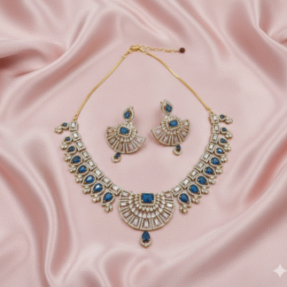 Sapphire Blue AD Mehandi Polish Necklace Set