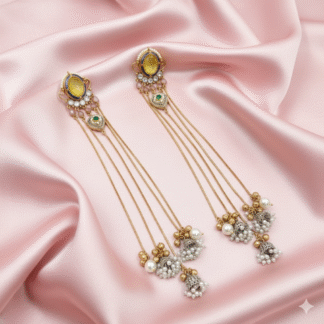 Silver-Look Long Chain Earrings with Yellow stone