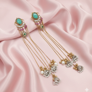 Silver-Look Long Chain Earrings with Aqua Green stone