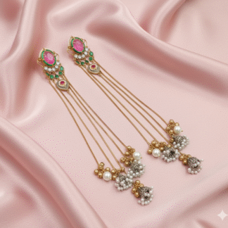 Silver-Look Long Chain Earrings with Rose Pink stone