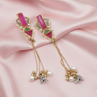 Ruby Pink Silver Look-Alike Long Drop Earrings