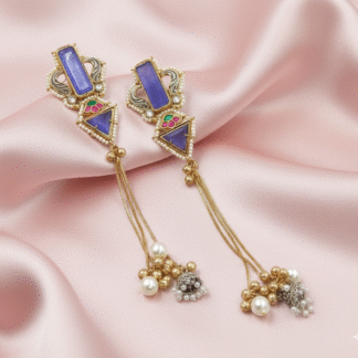 Periwinkle Blue Silver Look-Alike Long Drop Earrings