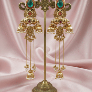 Royal Emerald & Ruby Silver Look-Alike Traditional Jhumki Earrings