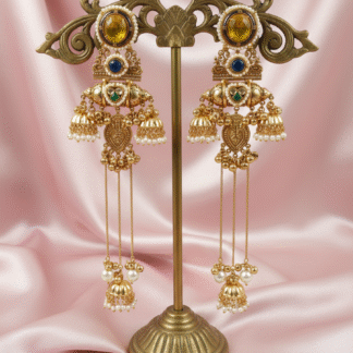 Royal Yellow Quartz & Blue Silver Look-Alike Traditional Jhumki Earrings