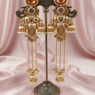 Royal Peach & Lavender Silver Look-Alike Traditional Jhumki Earrings