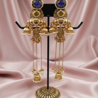 Royal Blue & Olive Silver Look-Alike Traditional Jhumki Earrings