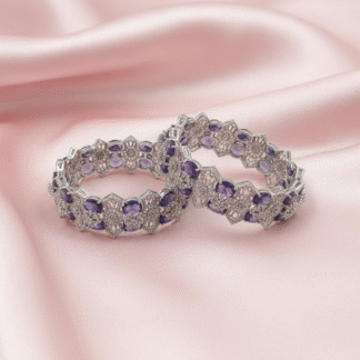 Silver-Tone AD Lavender Stone Bangle Set