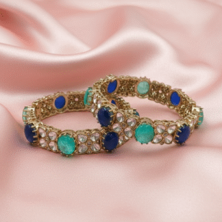 Blue & Aqua Moissanite Gold Bangle